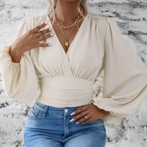 Luxe lantern sleeve shirred top - Picture 1 of 6